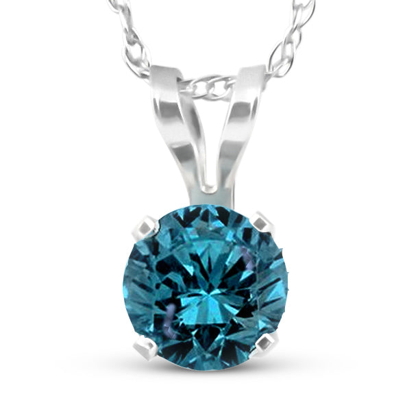 1/2 Carat Blue Diamond Solitaire Pendant 14K White Gold