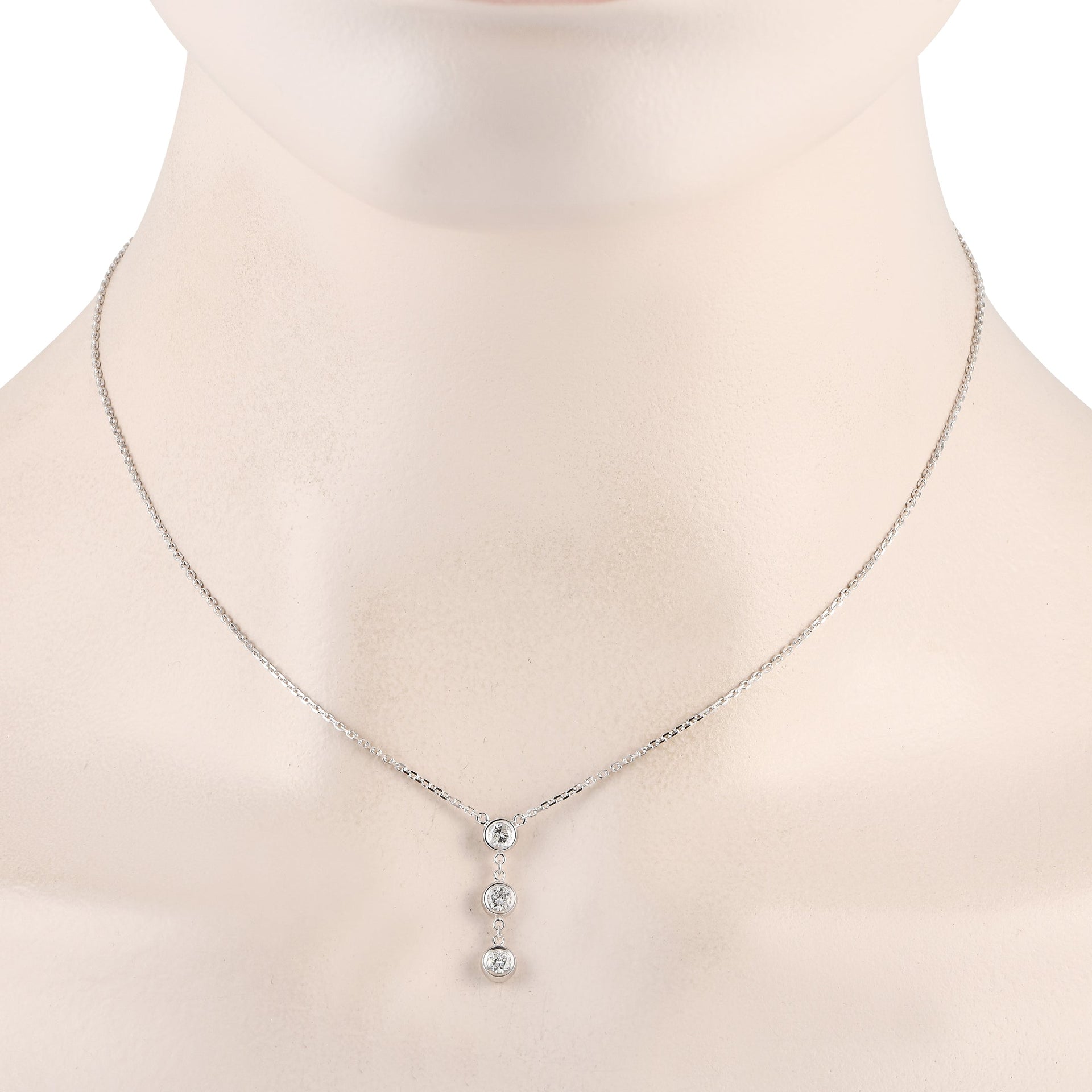 LB Exclusive 14K White Gold 0.45ct Diamond 3-Stone Necklace