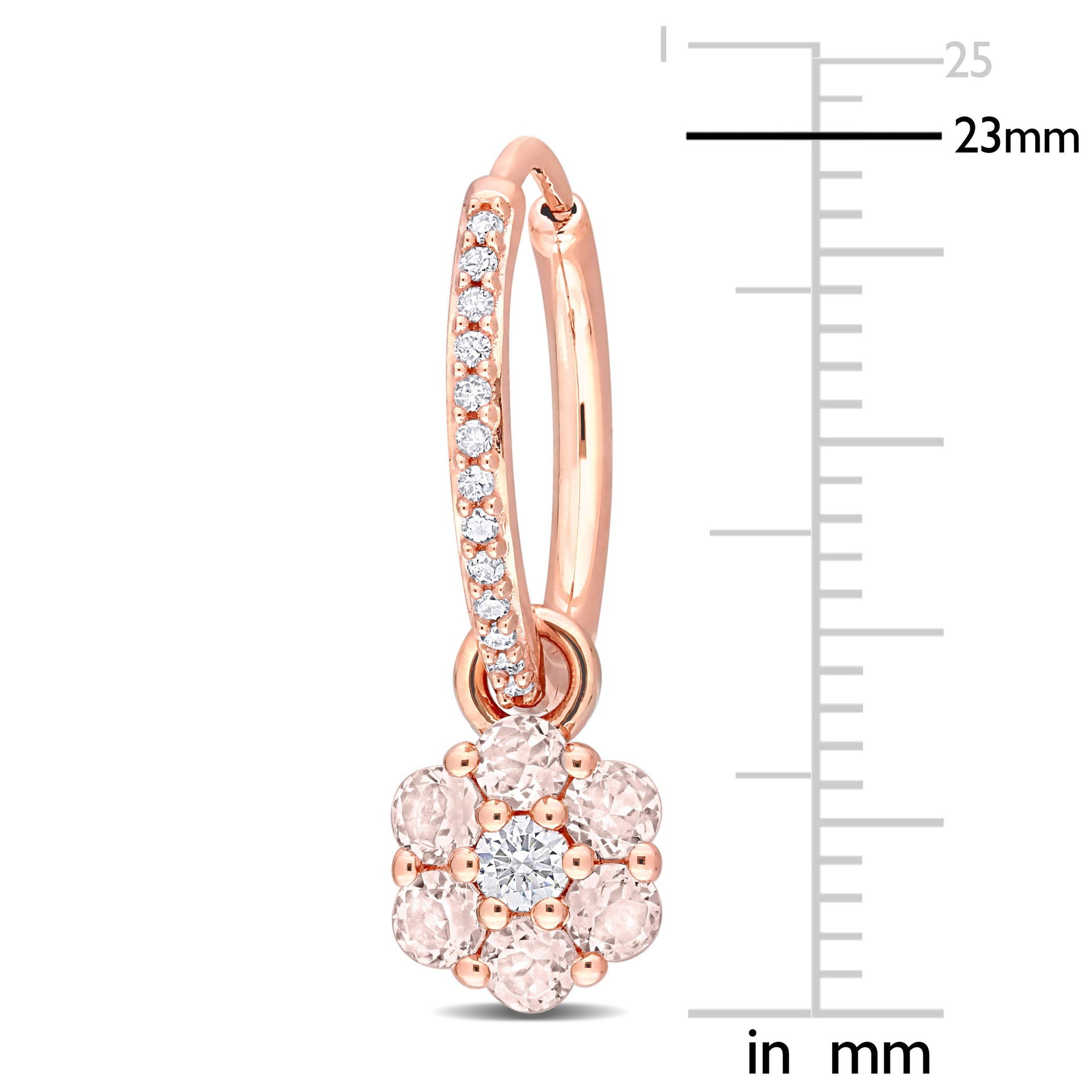 1 CT TGW White Topaz Morganite and 1/8 CT TW Diamond Floral Hoop Earrings in 10k Rose Gold