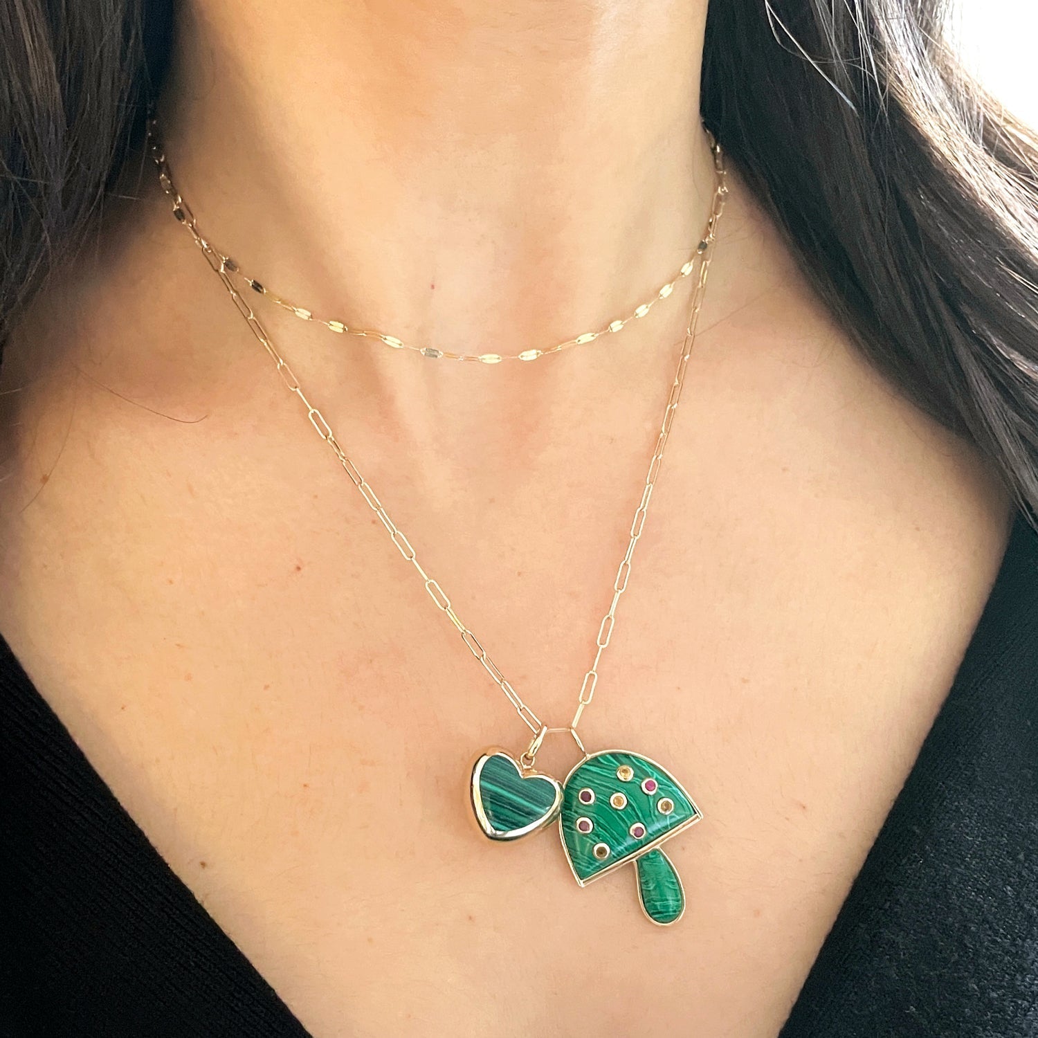 Malachite And Gemstone Mushroom Charm