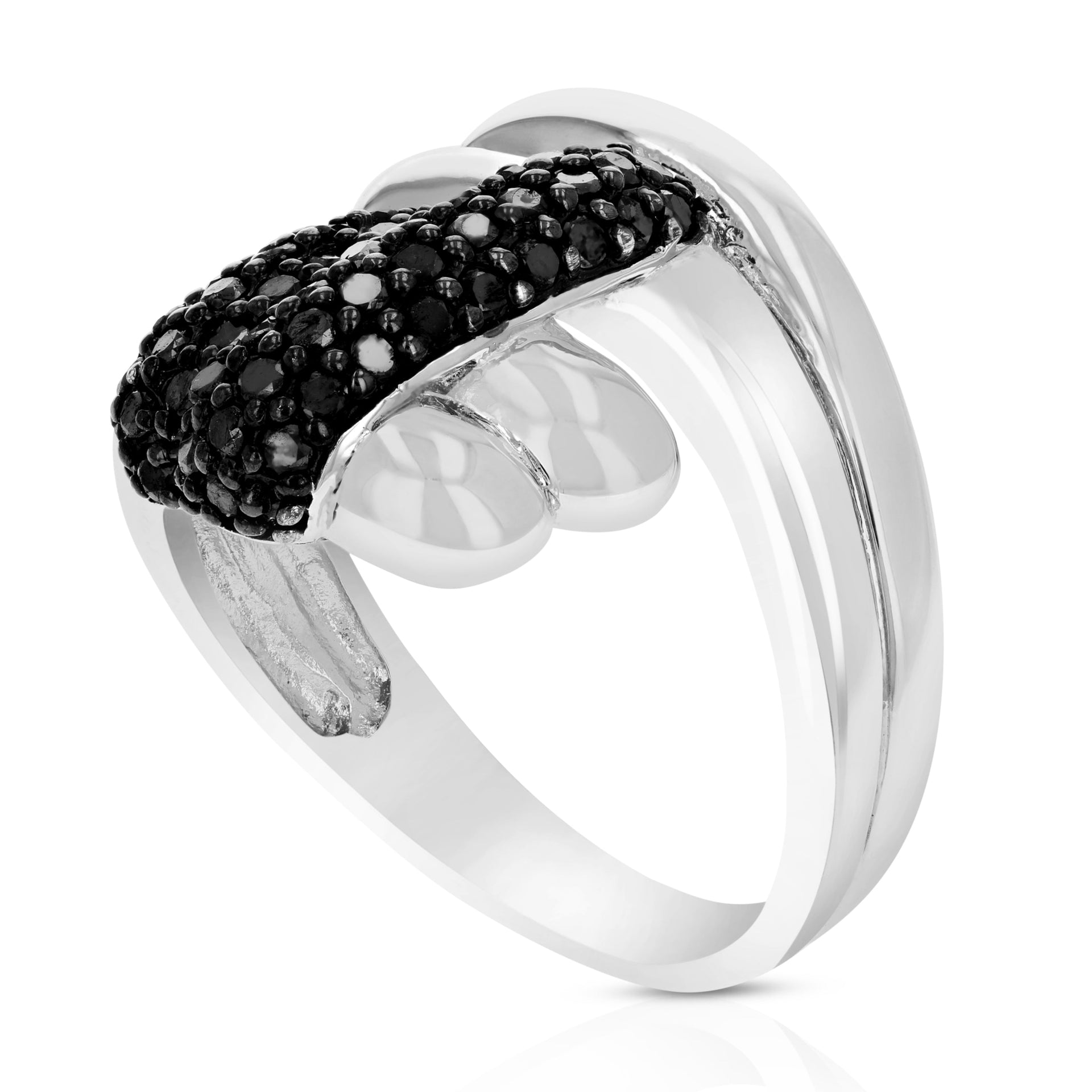 2/3 cttw Black Diamond Ring .925 Sterling Silver with Rhodium Plating