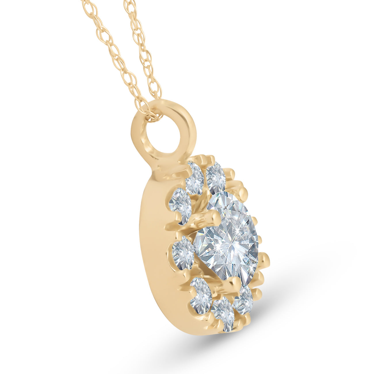 14K Yellow Gold 1 1/2 CT Circle Round Diamond Pendant Necklace