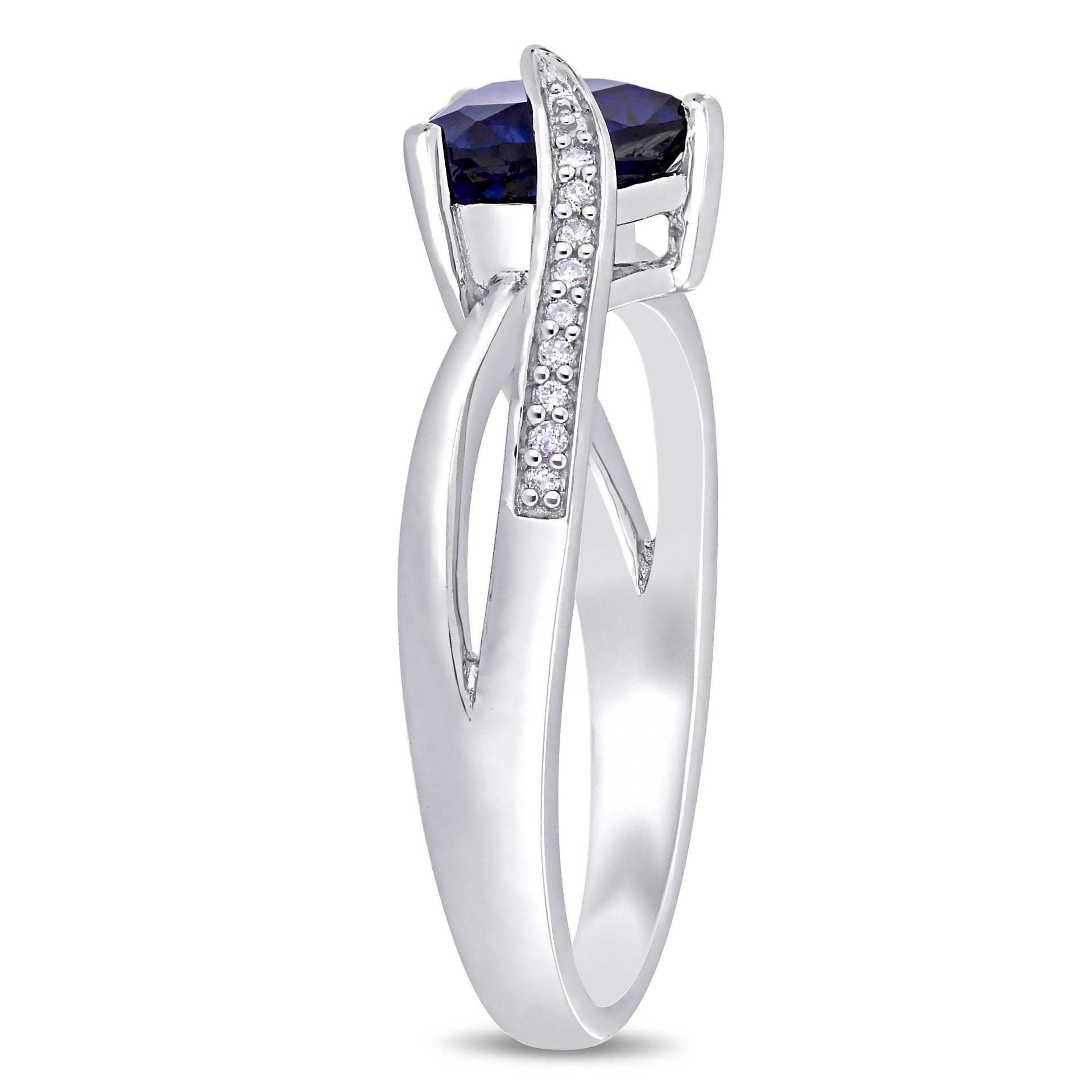 1 7/8 CT TGW Created Blue Sapphire and Diamond Heart Crossover Ring in Sterling Silver