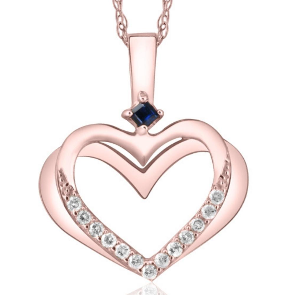 Diamond Sapphire Heart Pendant Yellow White or Rose Gold Designer Veronica Wu