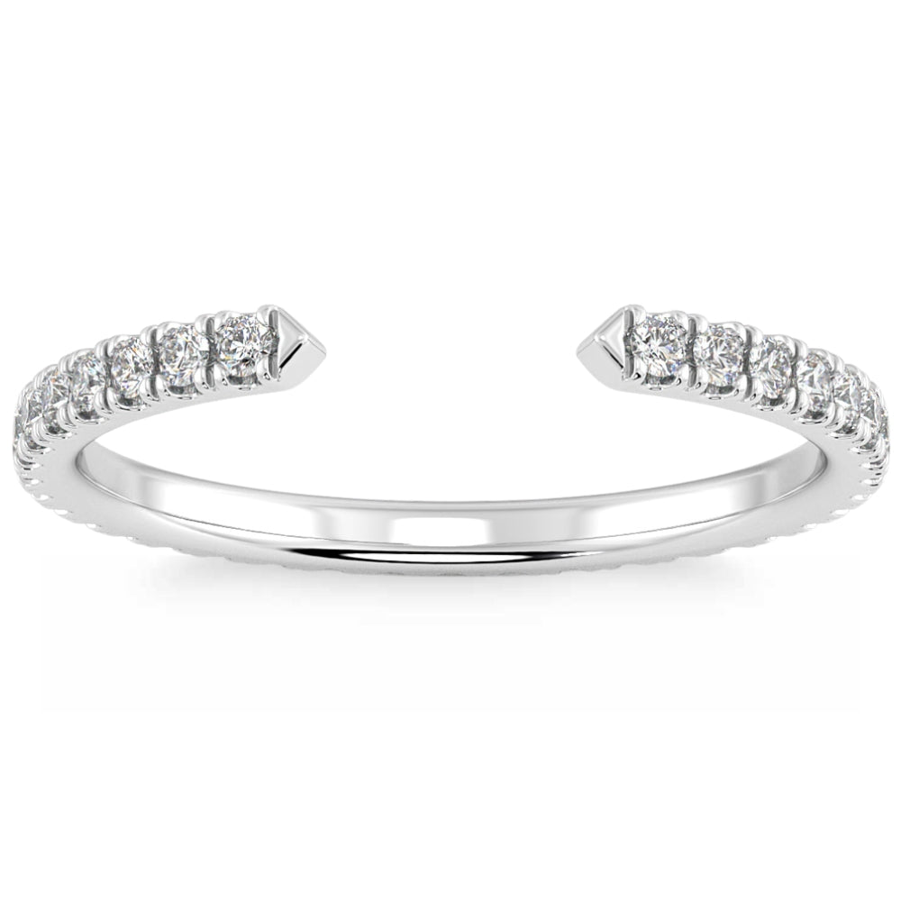 1/2 ct Pave Diamond Open Wedding Ring 14k Gold Stackable Band Lab Grown