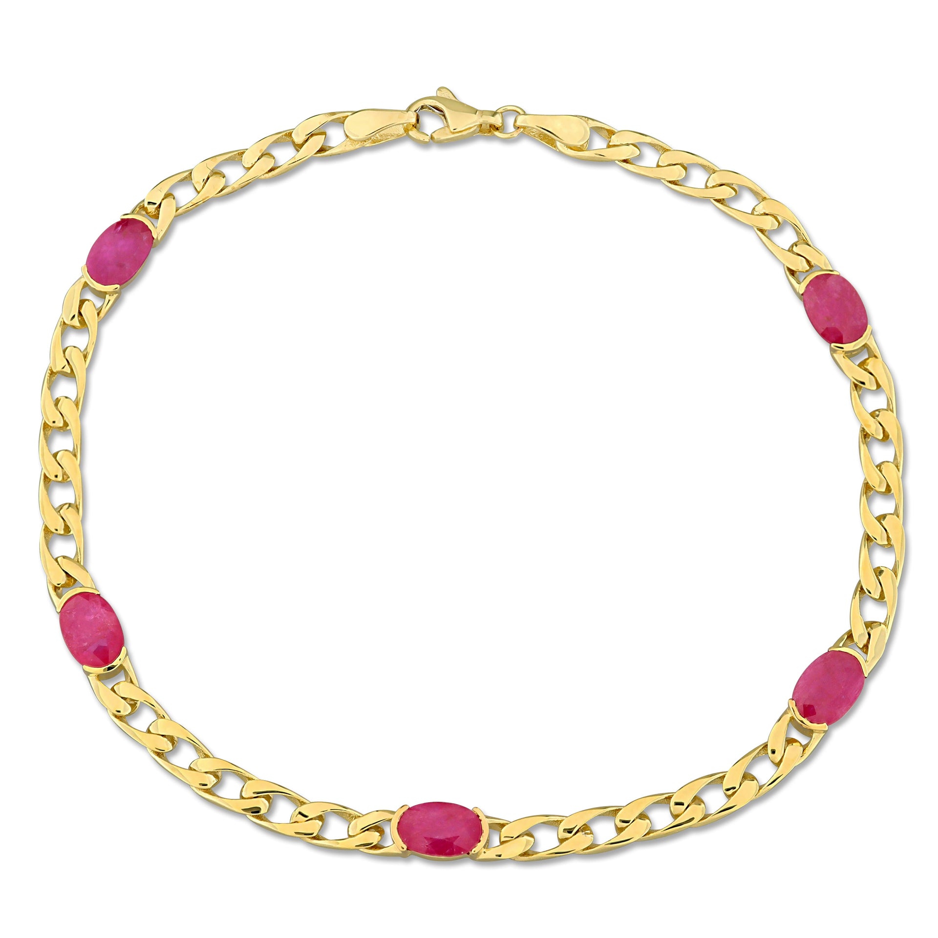 Mimi & Max 3ct TGW Oval-cut Ruby Curb Link Station Bracelet in 10k Yellow Gold - 7.5 in.