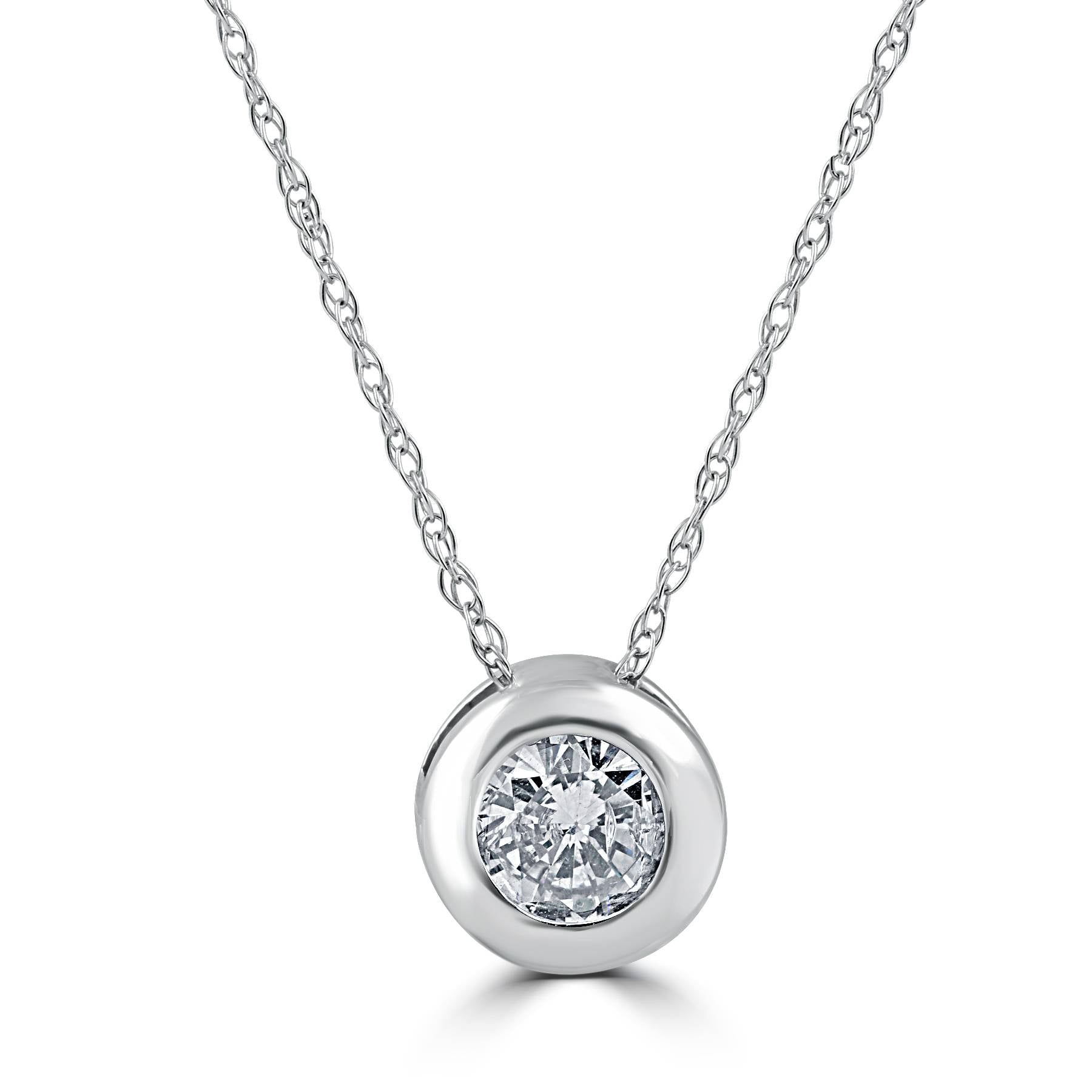 5/8 ct Round Bezel Solitaire Real Diamond Pendant 14K White Gold