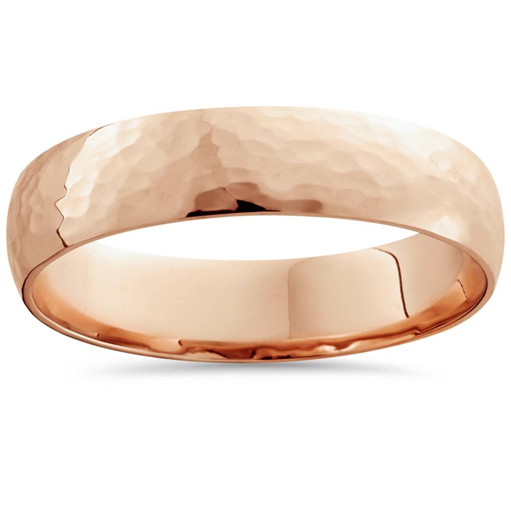 Hammered Wedding Band 14K Rose Gold Size Selectable