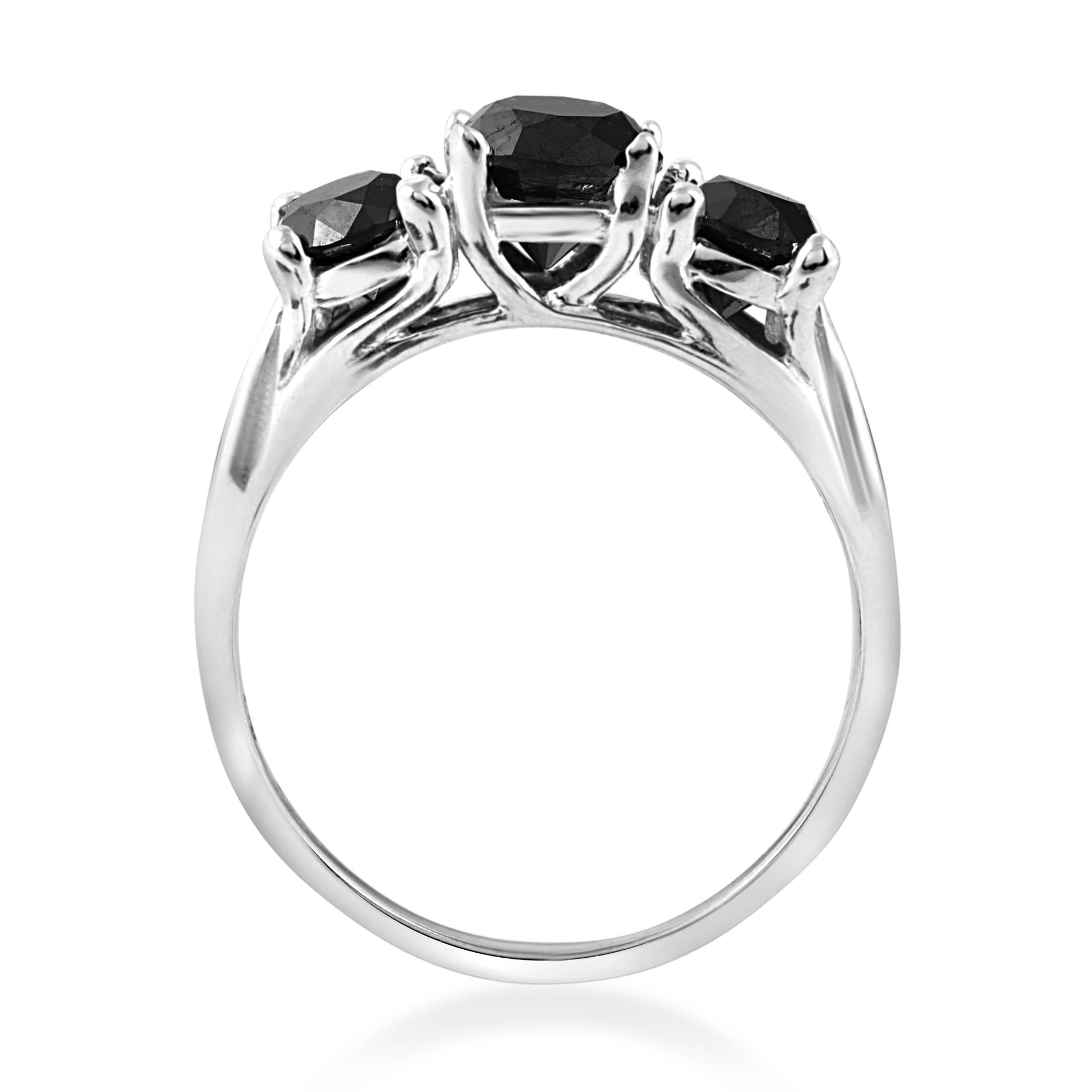 2 1/3ct Three Stone Black Diamond Engagement Ring 14K White Gold