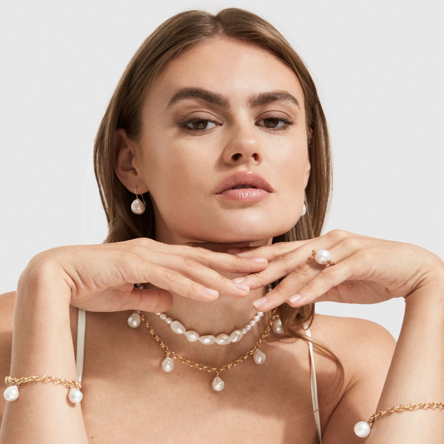 Aelia Baroque Pearl Chain Necklace-Gold