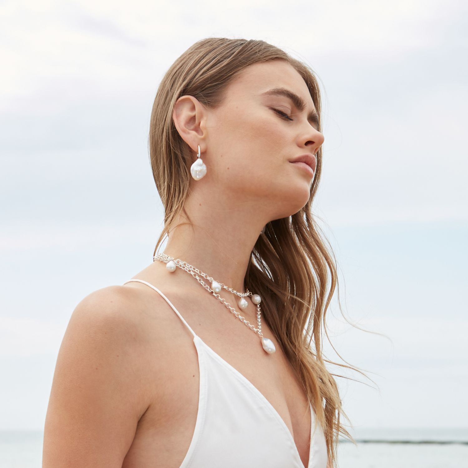 Aetis Flat Baroque Pearl Hoop Earrings-Silver