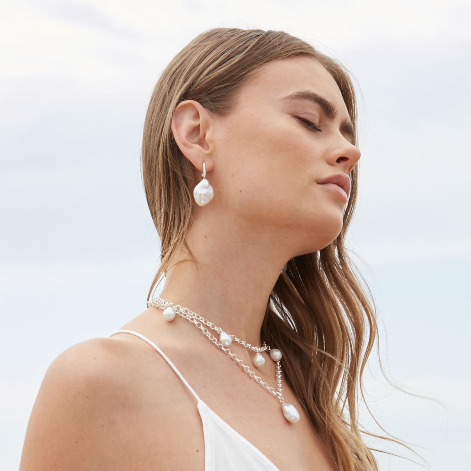 Aelia Large Baroque Pearl Necklace-Silver