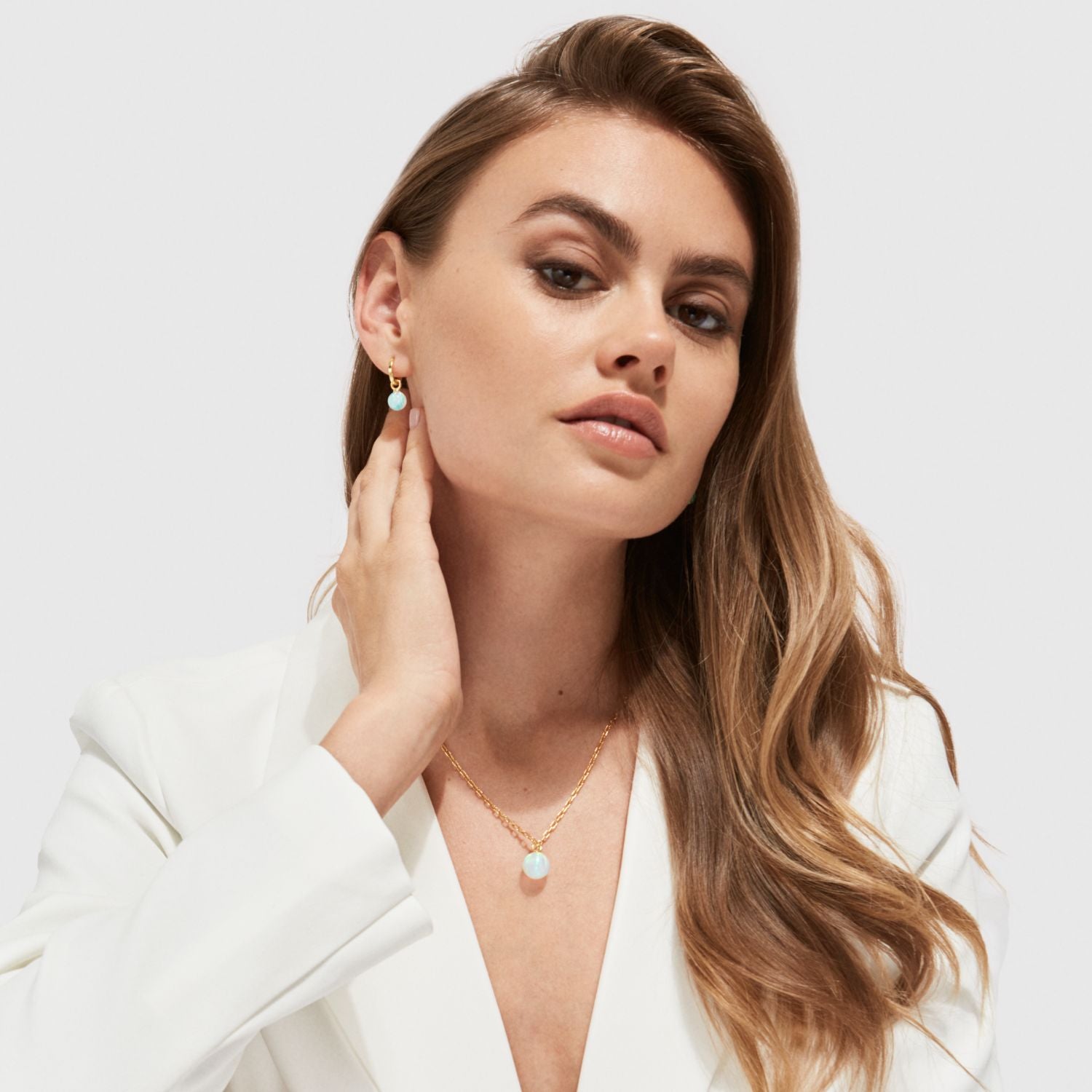 Sea Opal Hoop Earrings - Gold