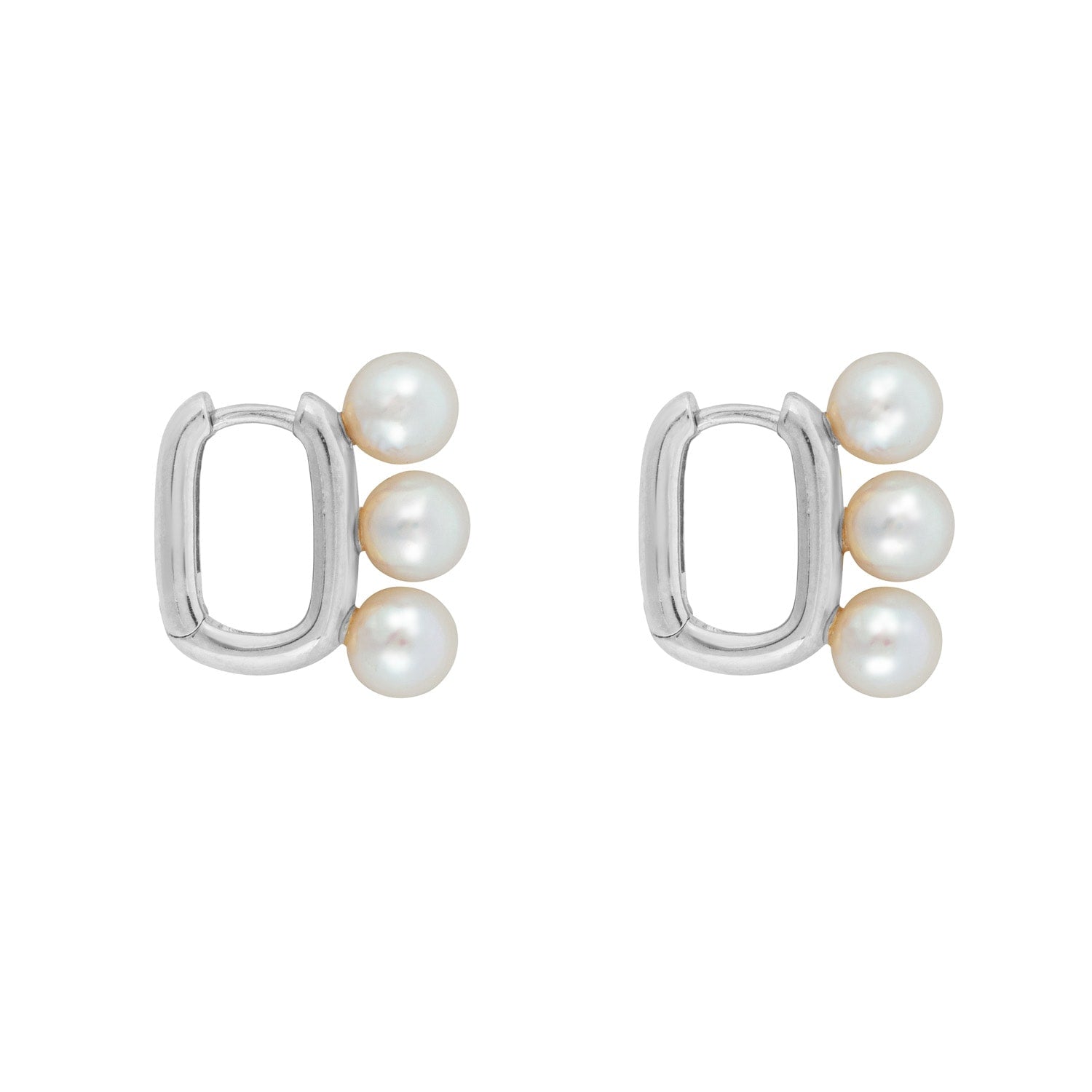 Aetia Trio Pearl Hoop Earrings- Silver