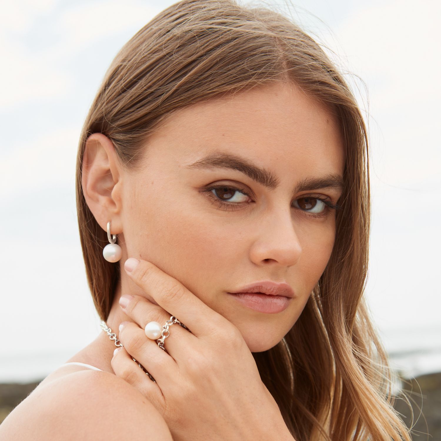 Aetis X Large Pearl Hoop Earrings - Silver