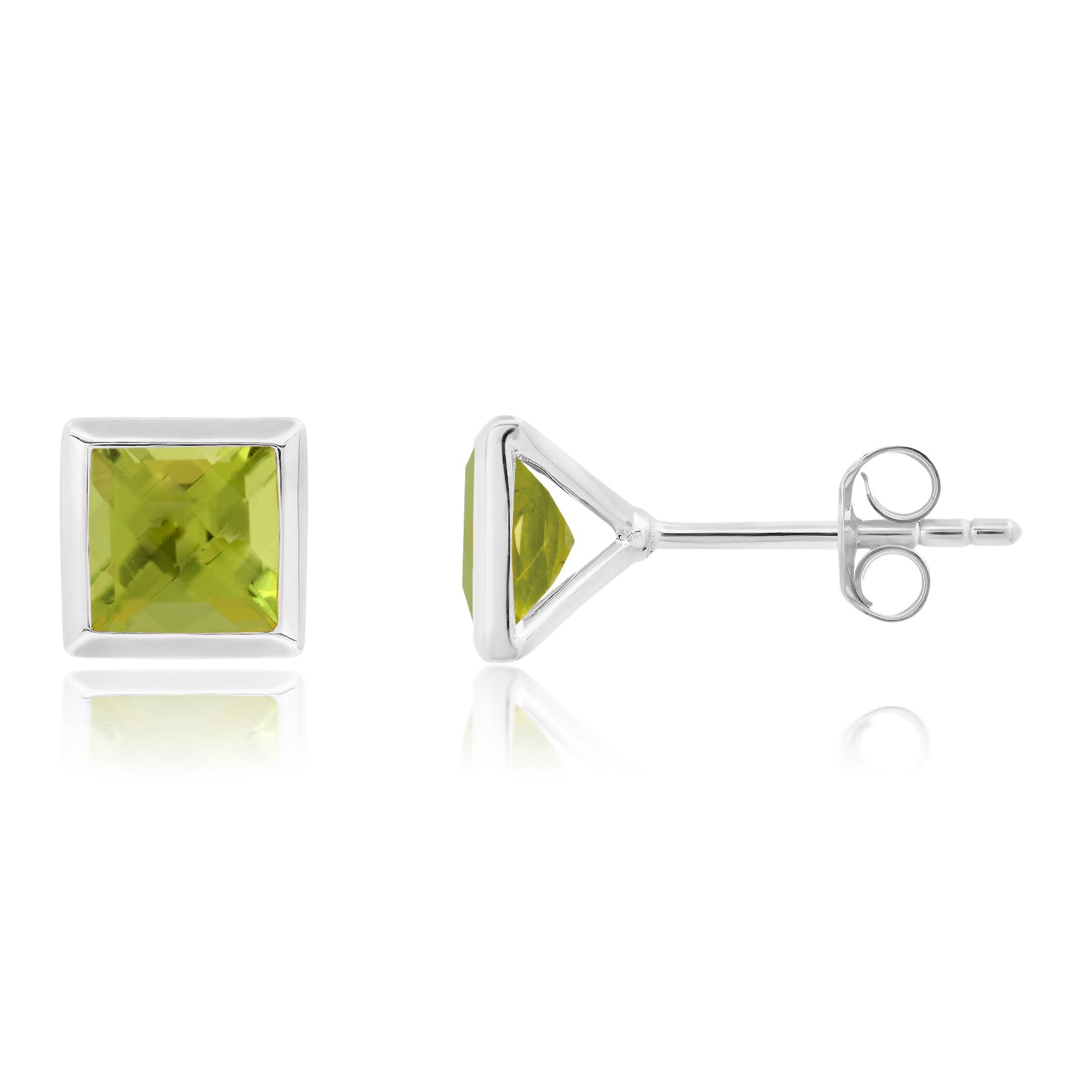 Sterling Silver Princess Cut 6mm Gemstone Square Stud Earrings with Push Backs