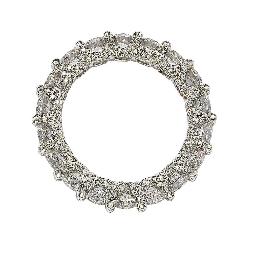 Suzy Levian White Sterling Silver Cubic Zirconia Pave U Shape Setting Eternity Band