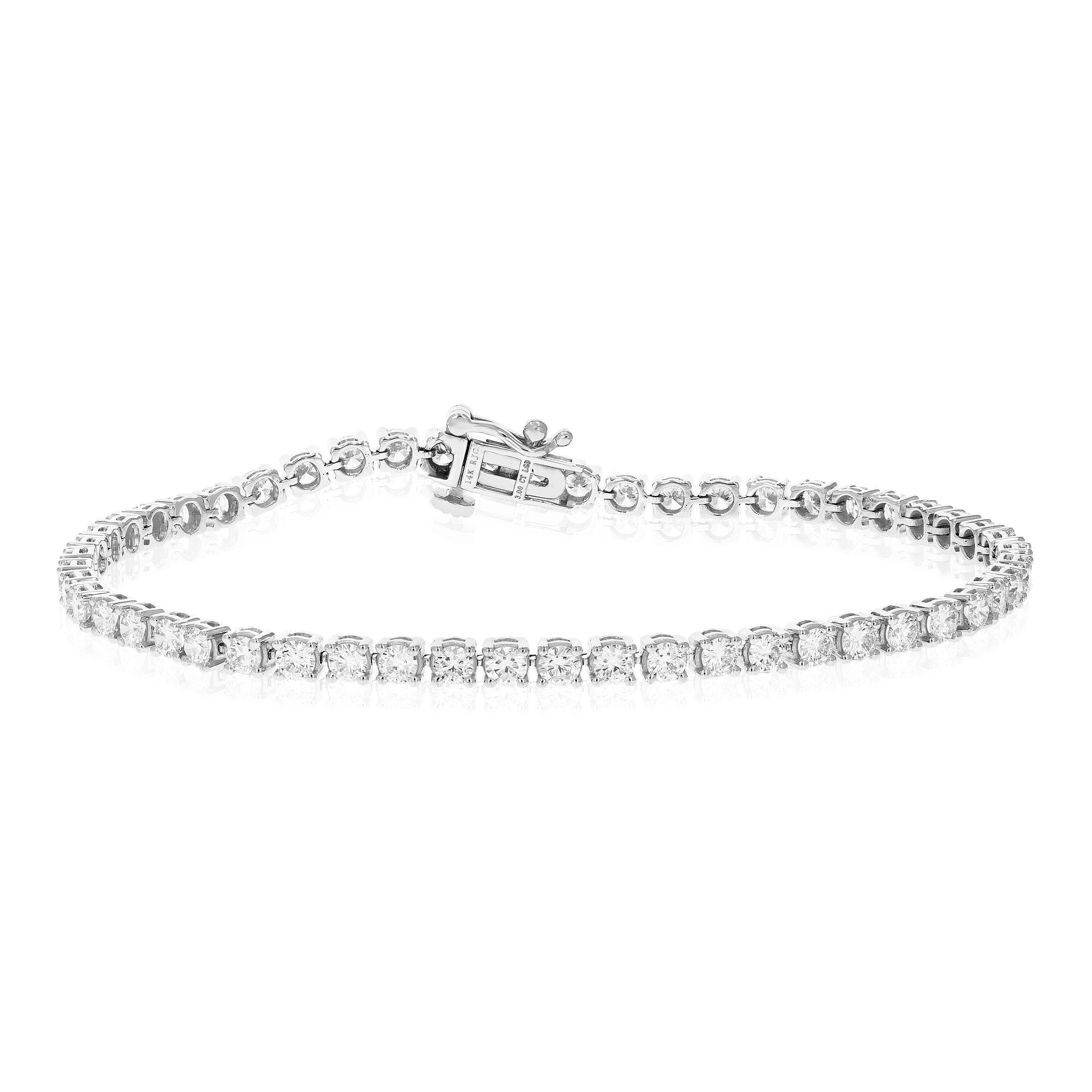 3 cttw 53 Stones Round Diamond Bracelet 14K White Gold Prong Set 7 Inch