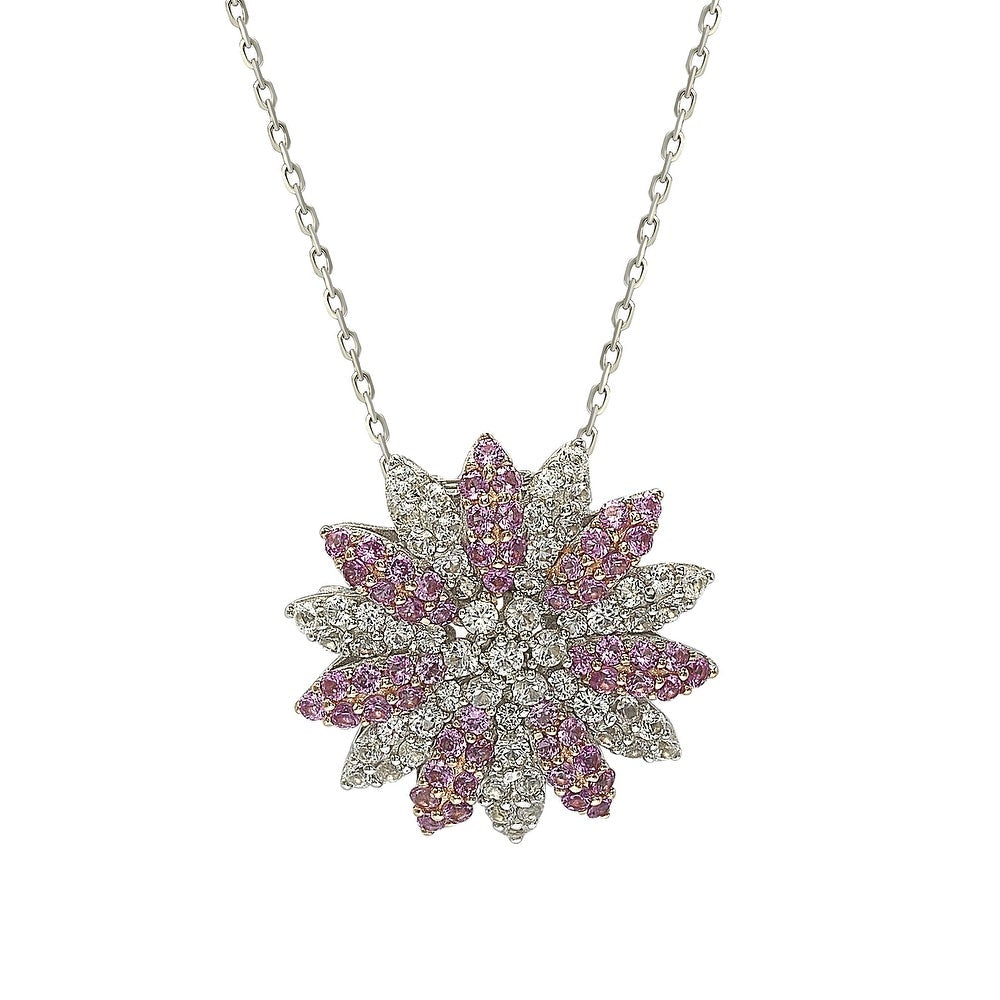 Suzy Levian Pink Sapphire and Diamond Accent in Sterling Silver Petite Flower Pendant