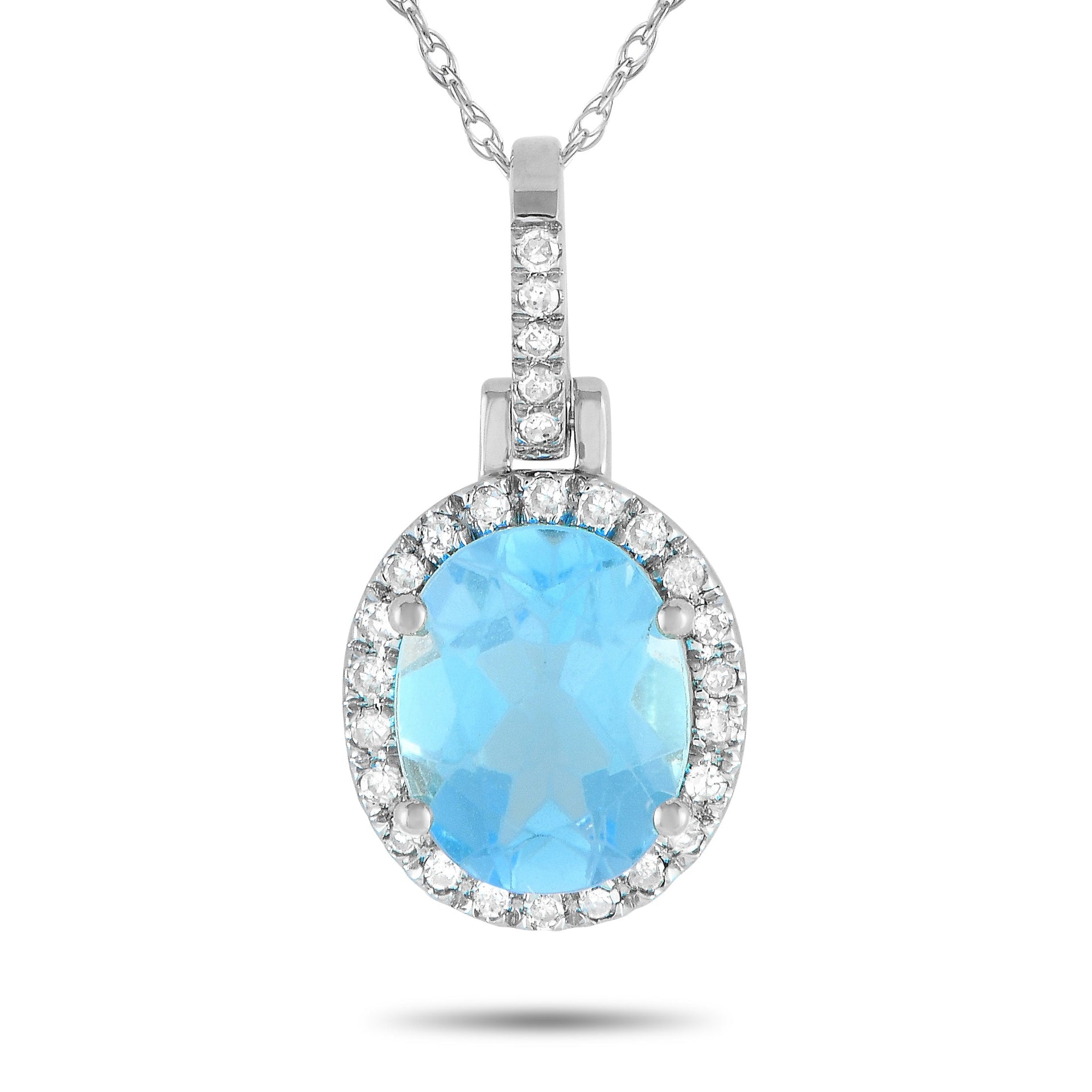 LB Exclusive 14K White Gold 0.13ct Diamond and Blue Topaz Pendant Necklace PD4-15500WTB
