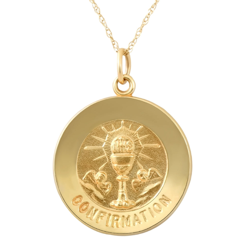 14k Yellow Gold Confirmation Medal Pendant 1' Tall 2.5 Grams