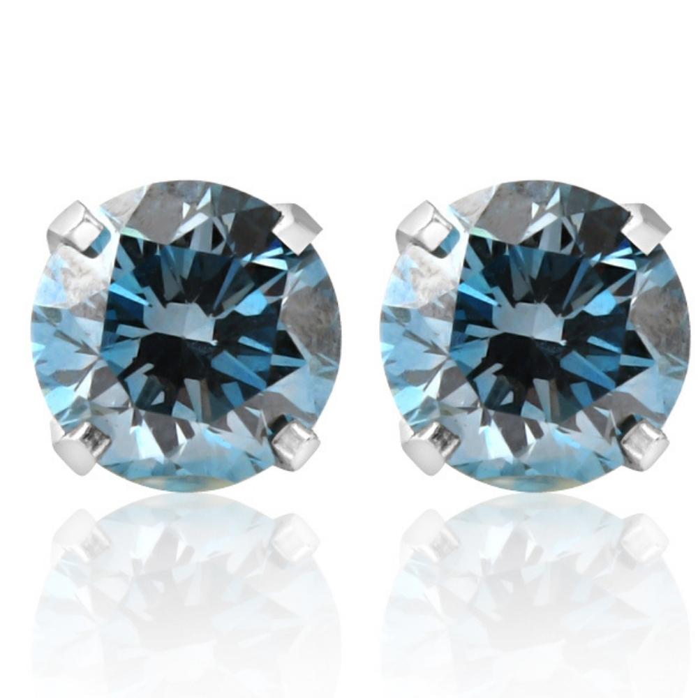 1 Ct T.W. Blue Lab Grown Diamond Studs 14K White Gold Earrings