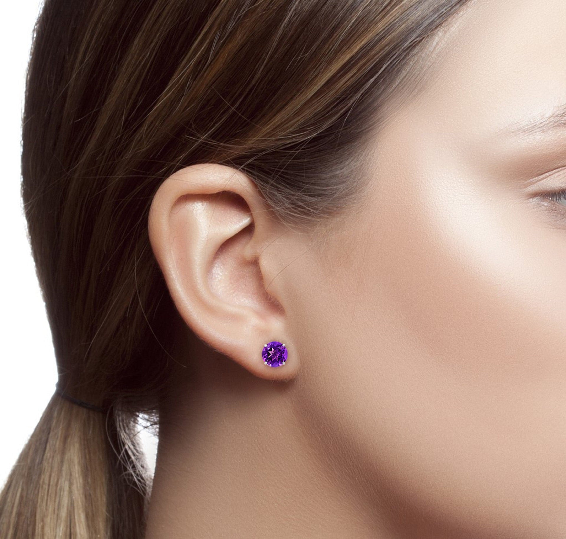 14k White Gold 9mm Round Cut Gemstone Stud Earrings