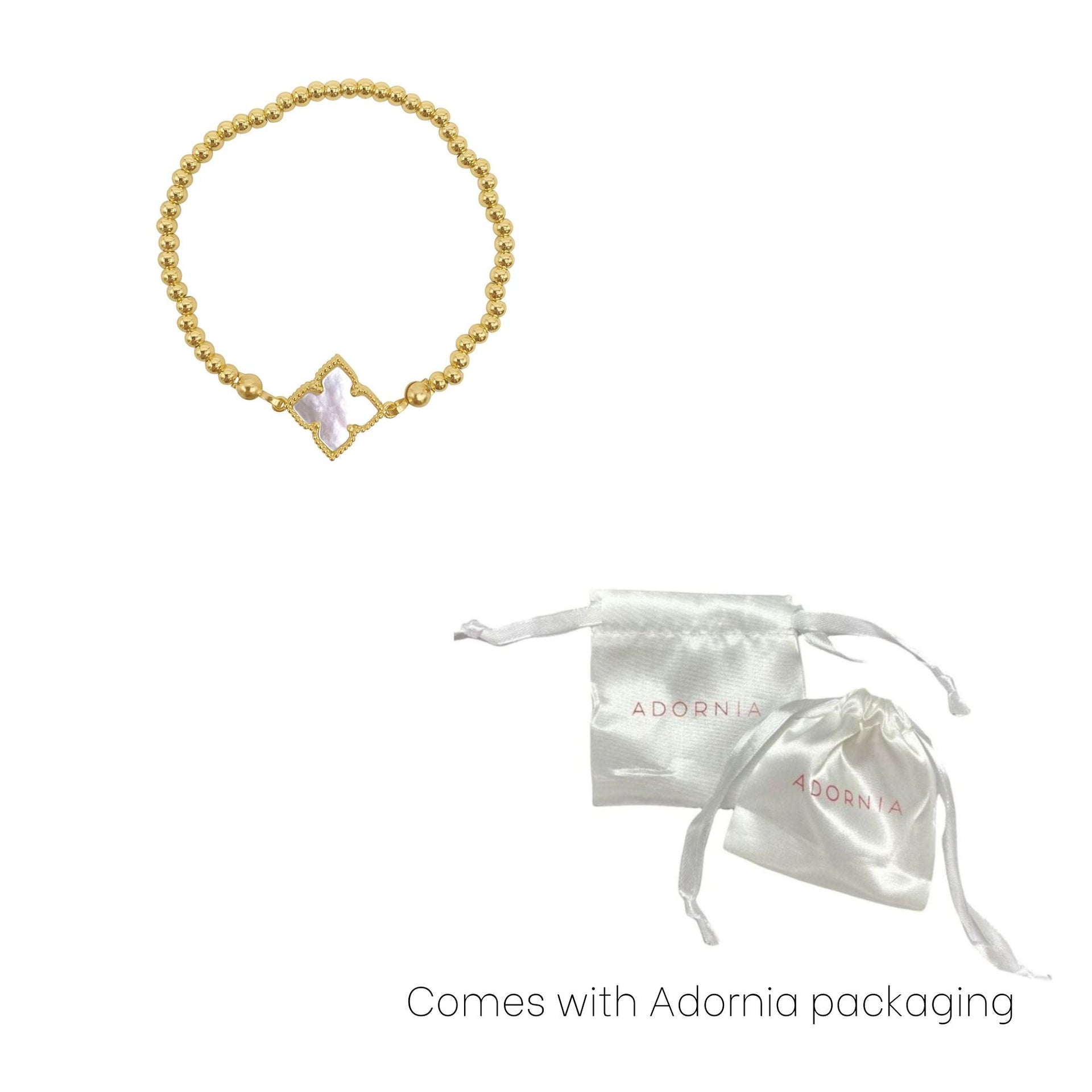 14k Gold Plated White Mother of Pearl Flower Ball Bracelet