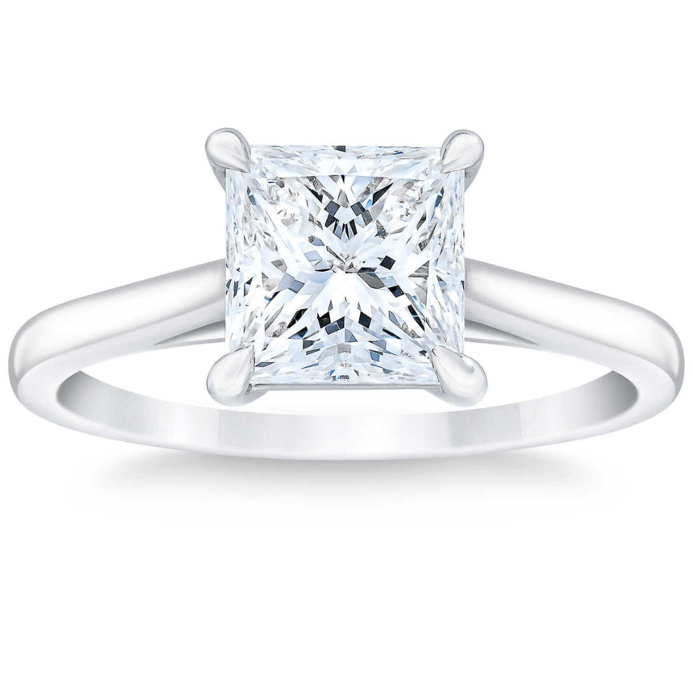 2 1/2 ct Princess Cut Certified Diamond Solitaire Engagement Ring 14k White Gold