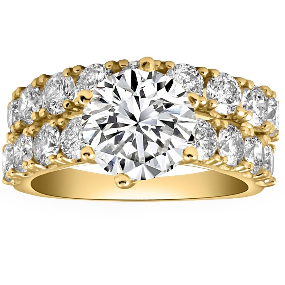 6 1/2 ct Diamond Engagement Wedding Ring Set in 10k Yellow Gold Lab Grown