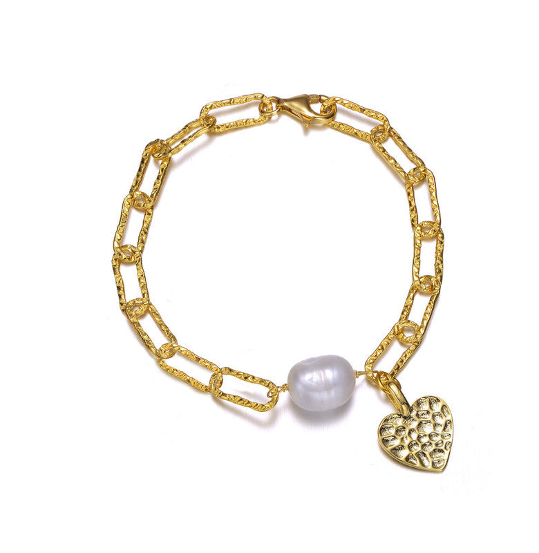 Sterling Silver 14k Gold Plated Genuine Freshwater Pearl Lobster Claw Link Bracelet