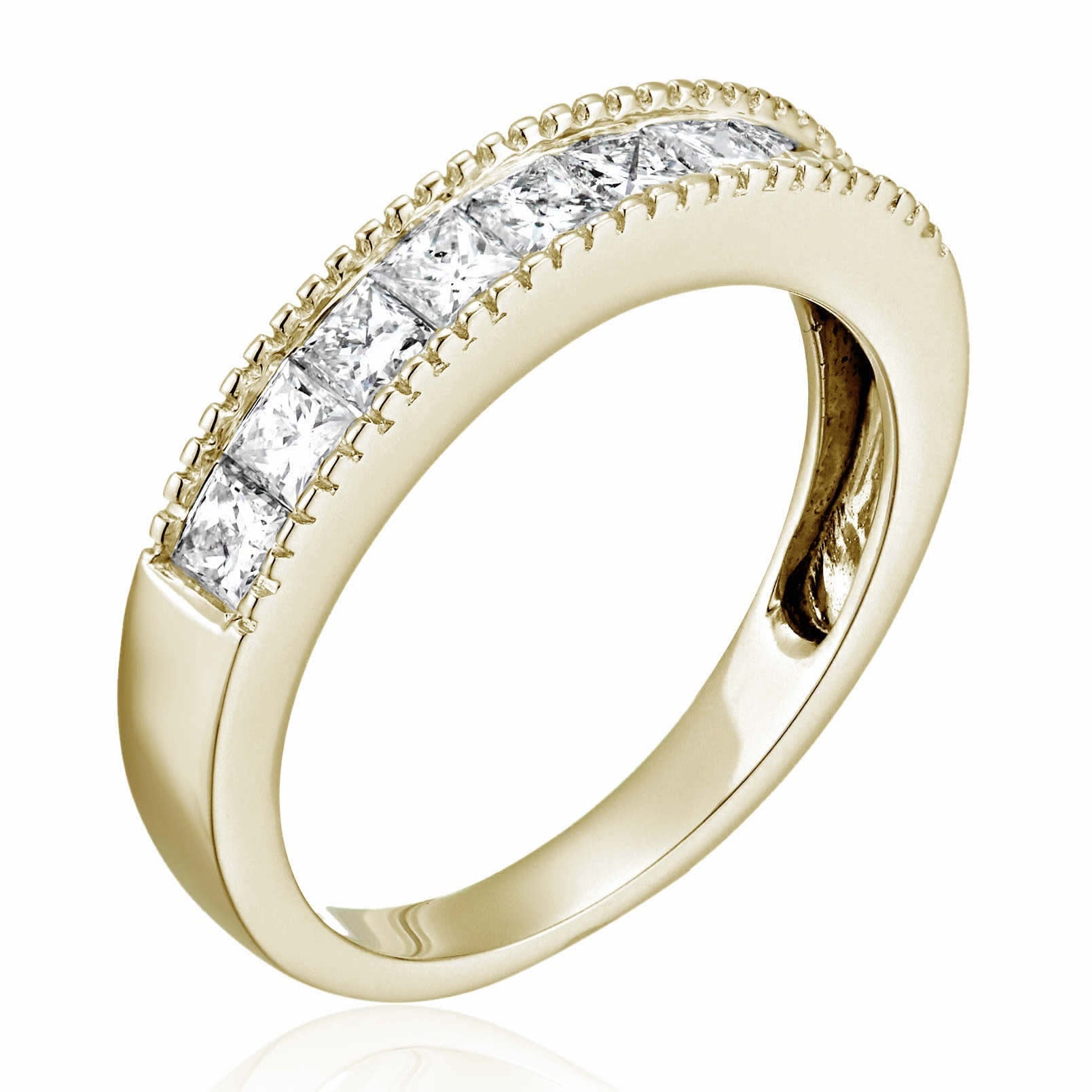 1 Cttw Diamond Wedding Band For Women Princess Cut Diamond Wedding Band 14K Yellow Gold With Milgrain Size 4.5-9.5