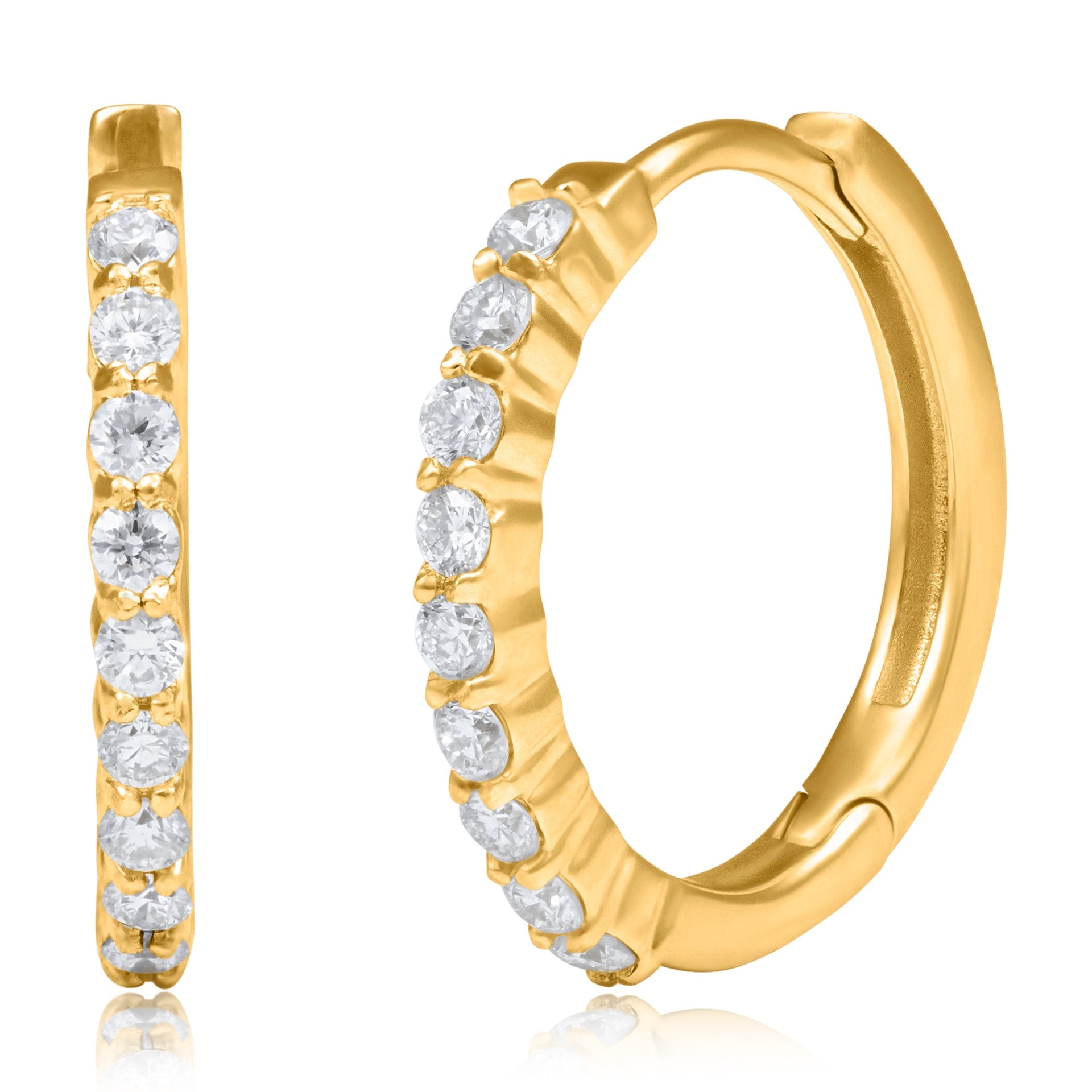 14k Yellow Gold Diamond Huggie Hoop Earrings