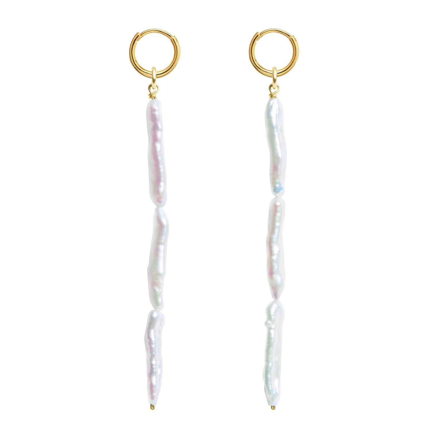 Linea Stick Pearl Hoop Earrings - Gold