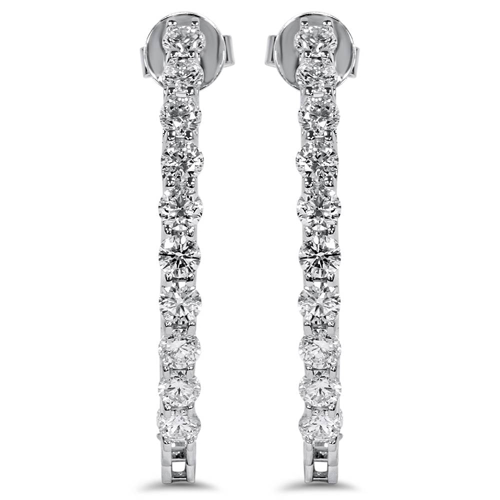 GH/SI 3 1/4ct Diamond Hoops Inside Outside U Style Setting White Gold 1 1/2'