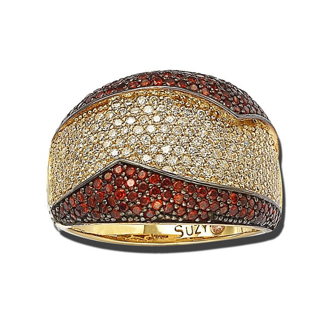 Suzy Levian Gold plated Sterling Silver Red and White Cubic Zirconia Anniversary Ring