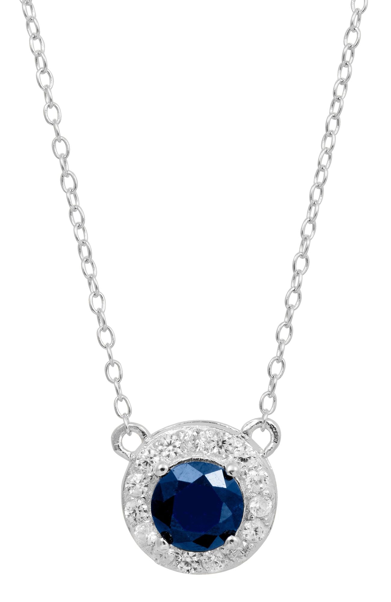 STERLING SILVER NATURAL BLUE SAPPHIRE AND WHITE CZ PENDANT NECKLACE