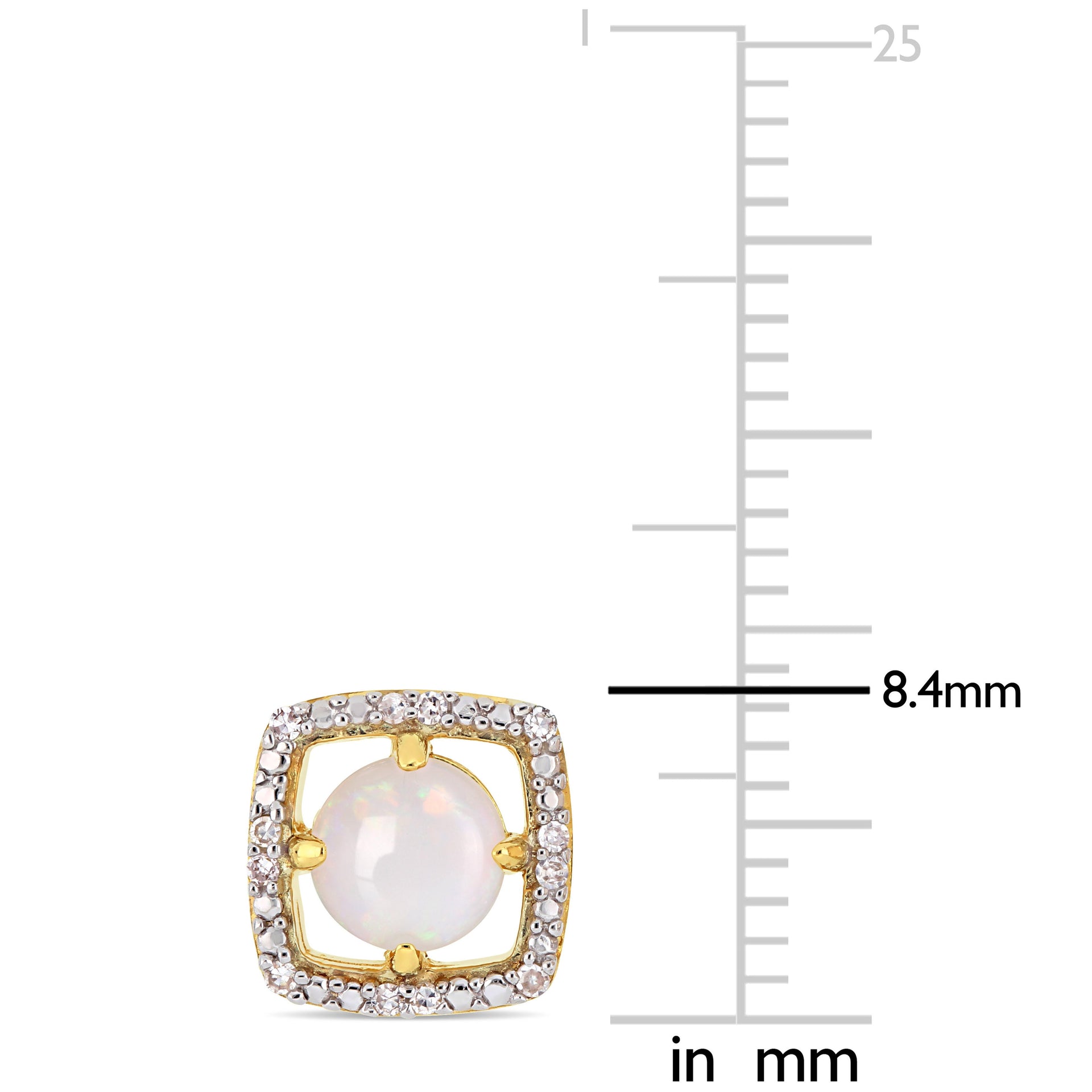 Opal and Diamond Accent Floating Square Halo Stud Earrings in 10K Yellow Gold