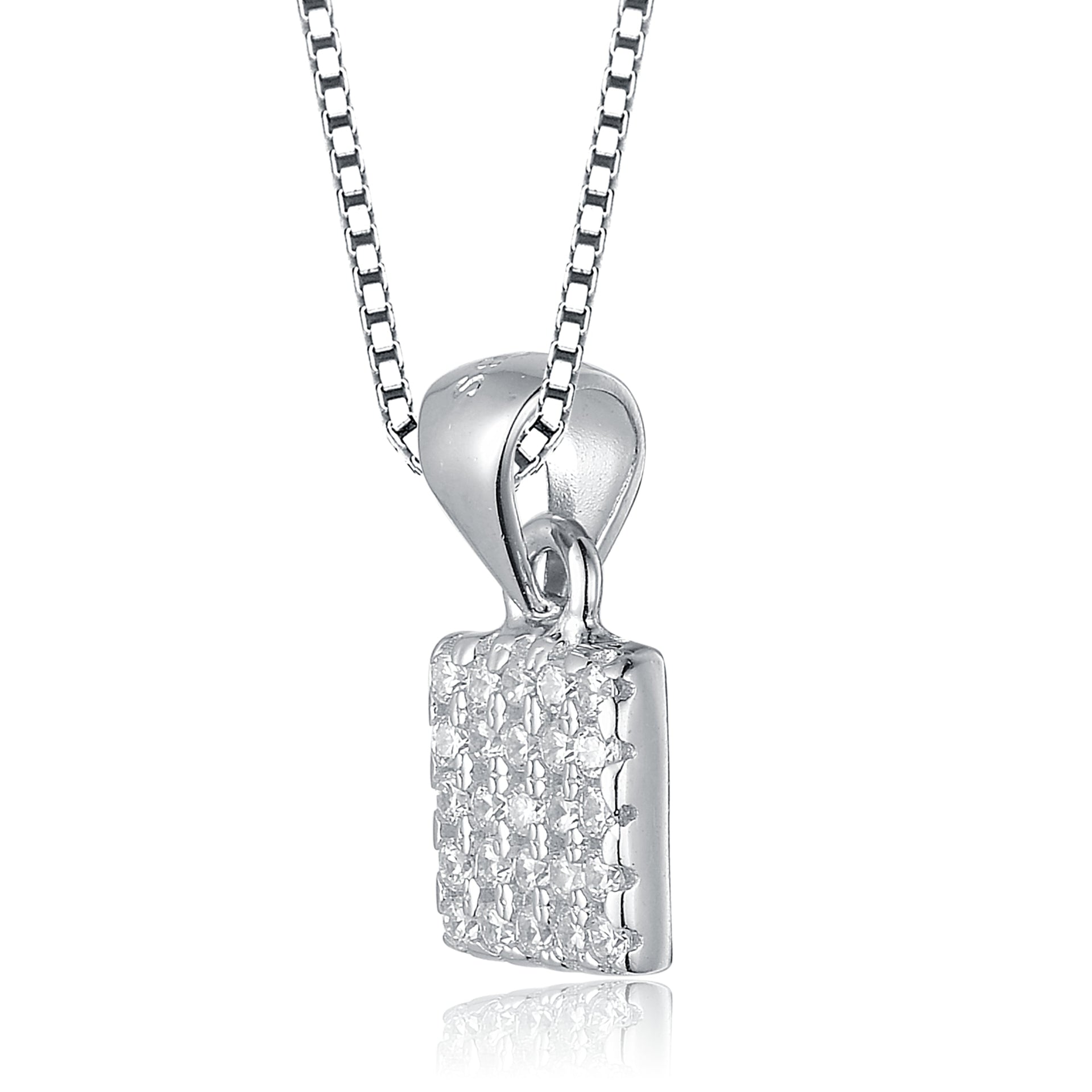 C.z. Sterling Silver Rhodium Plated Square Shape Pendant