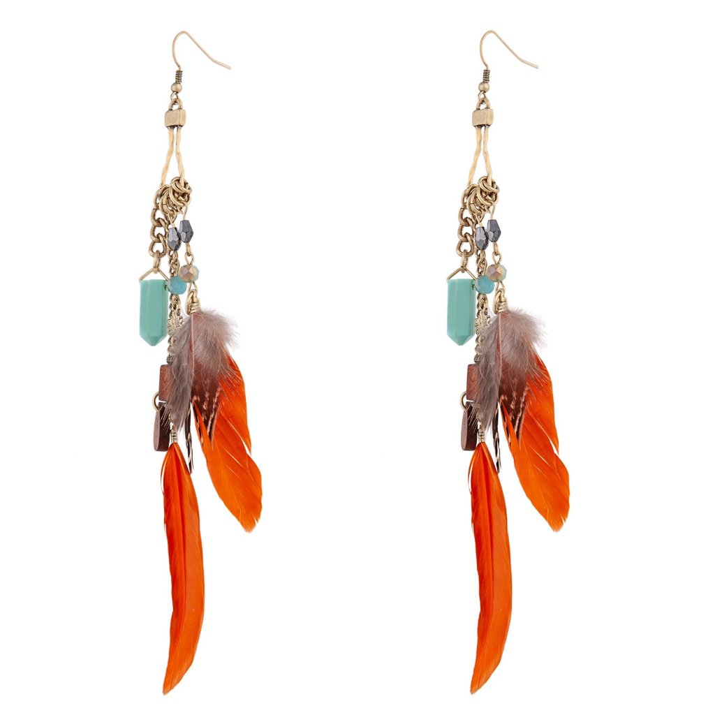 Multicoloured Feather Chain Drop Earrings