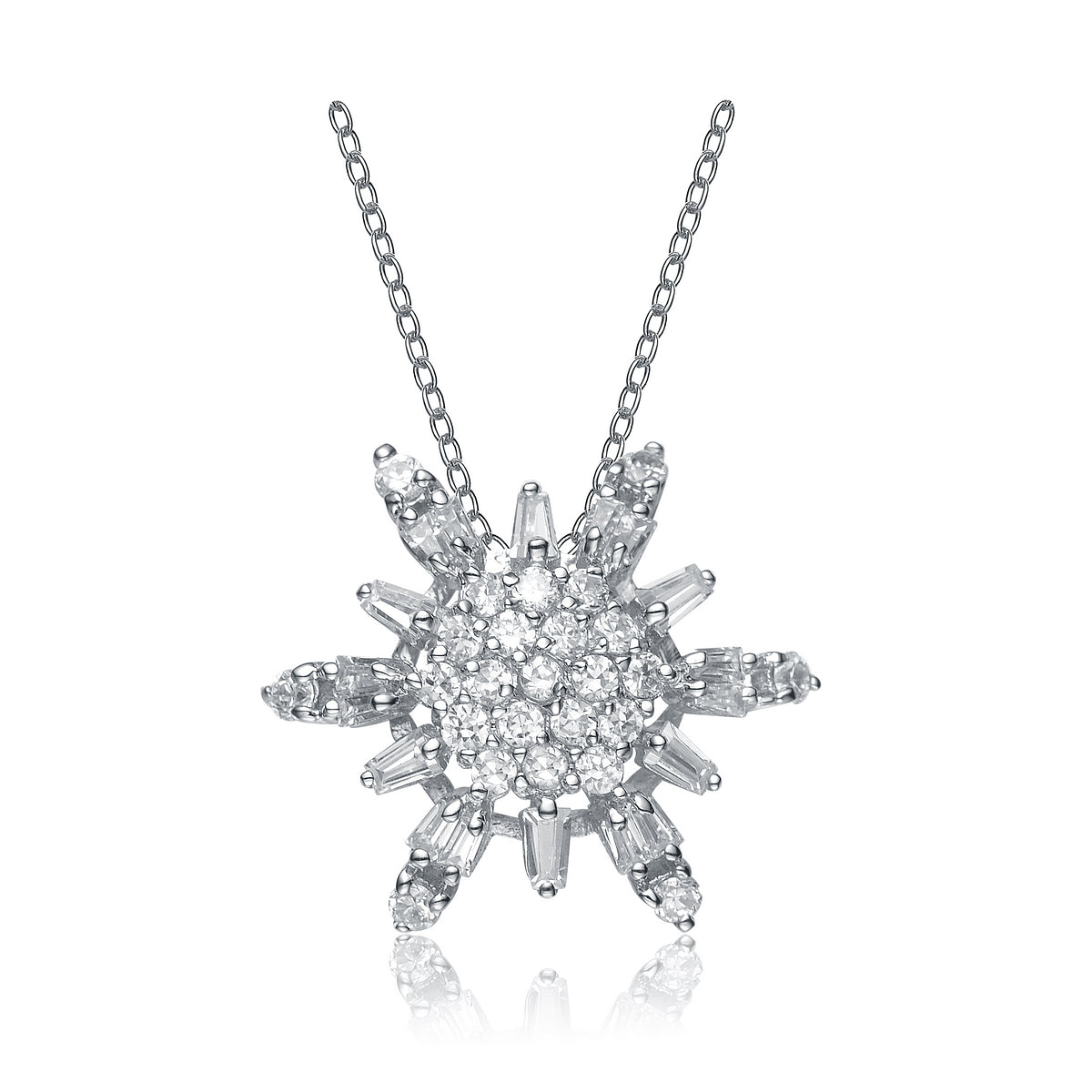 Gv Sterling Silver White Cubic Zirconia Stones Sun Design Pendant
