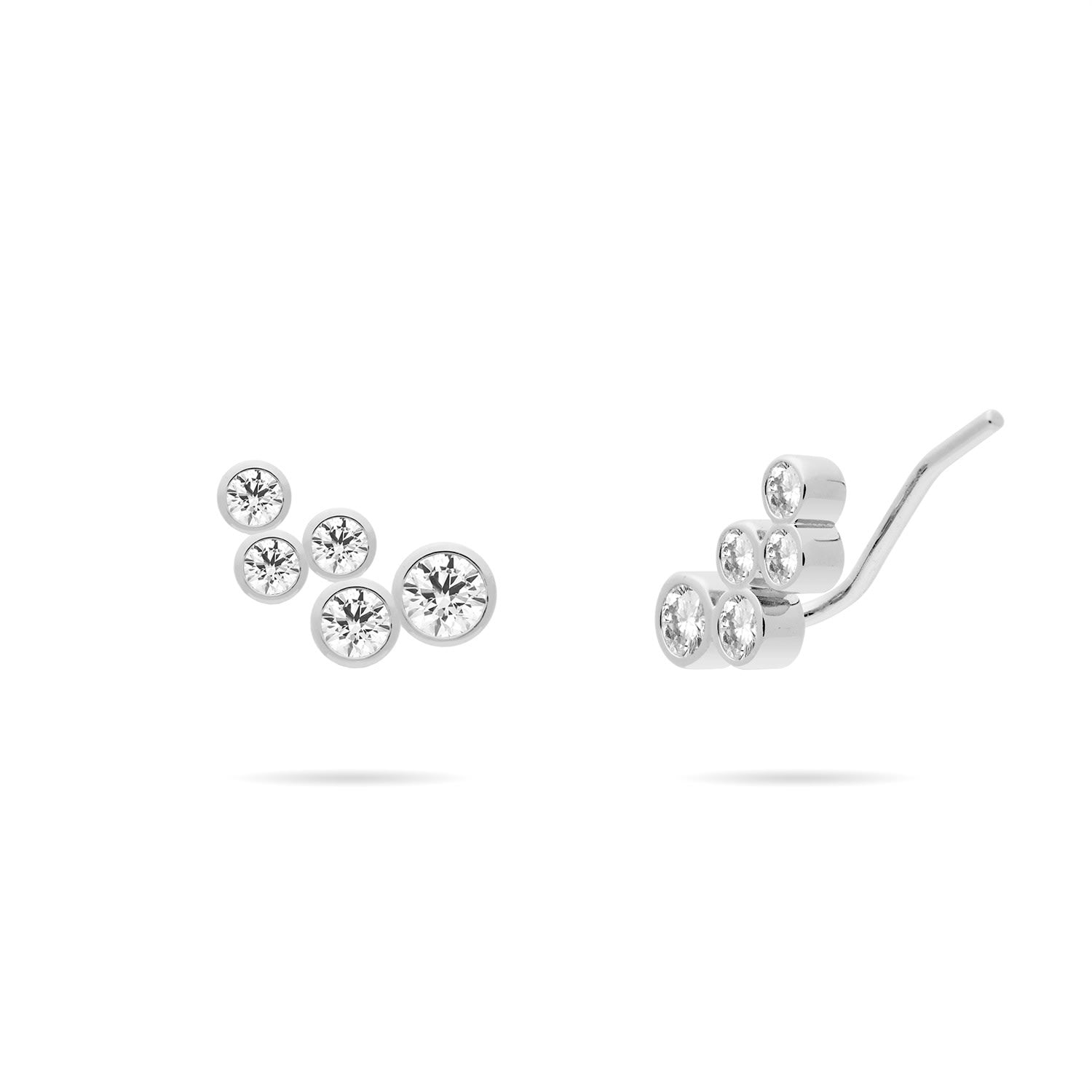 Clustered Bezel Set Cz Ear Climber Stud Earrings - Silver