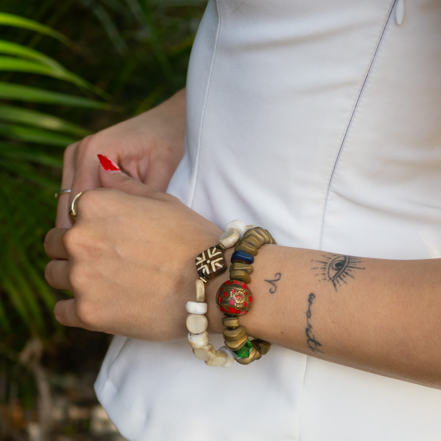 African Bone Beads Bracelet - White