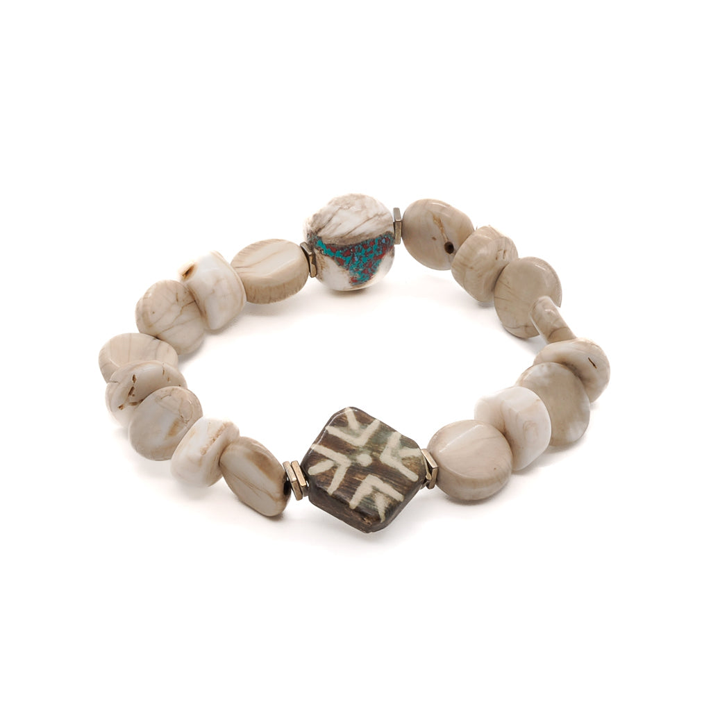 African Bone Beads Bracelet - White