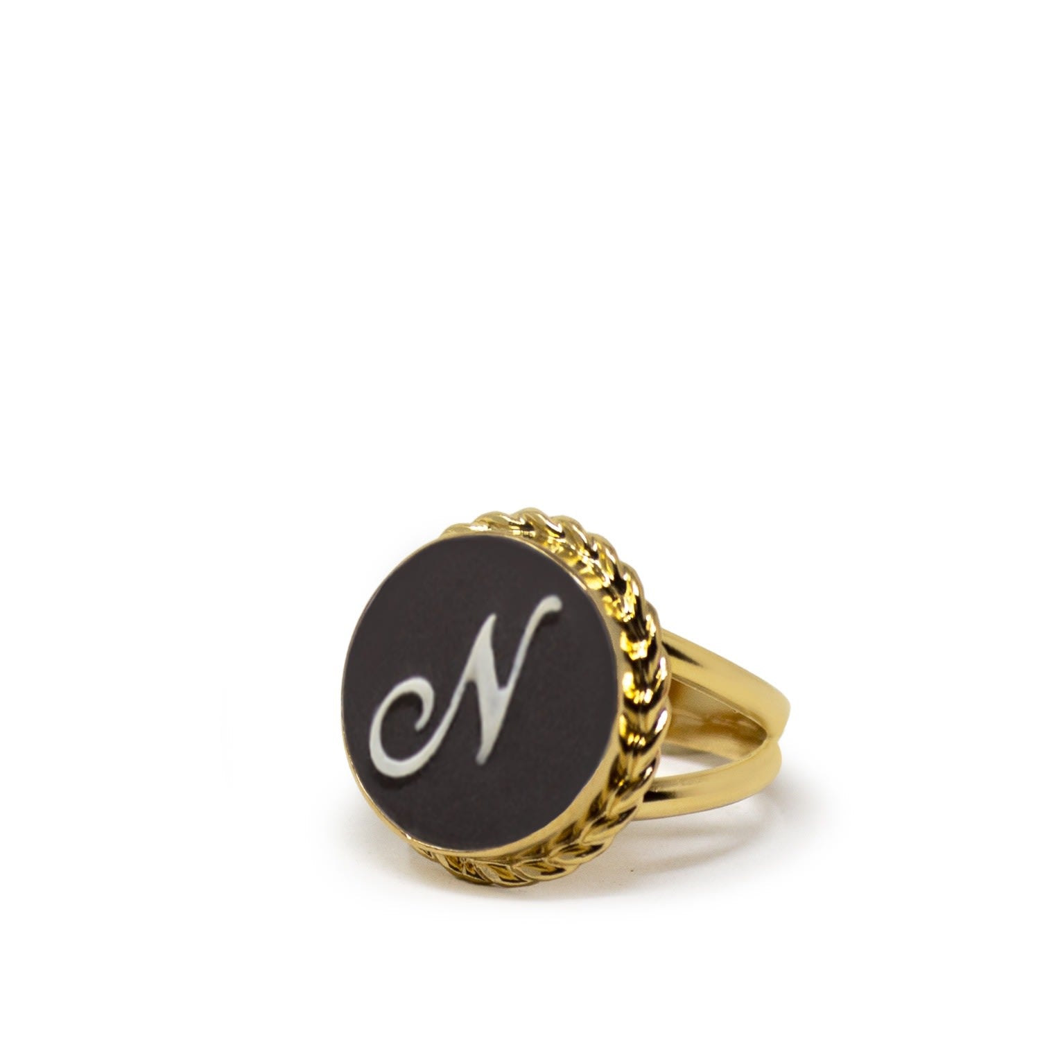 Gold Vermeil Black Cameo Ring Initial N