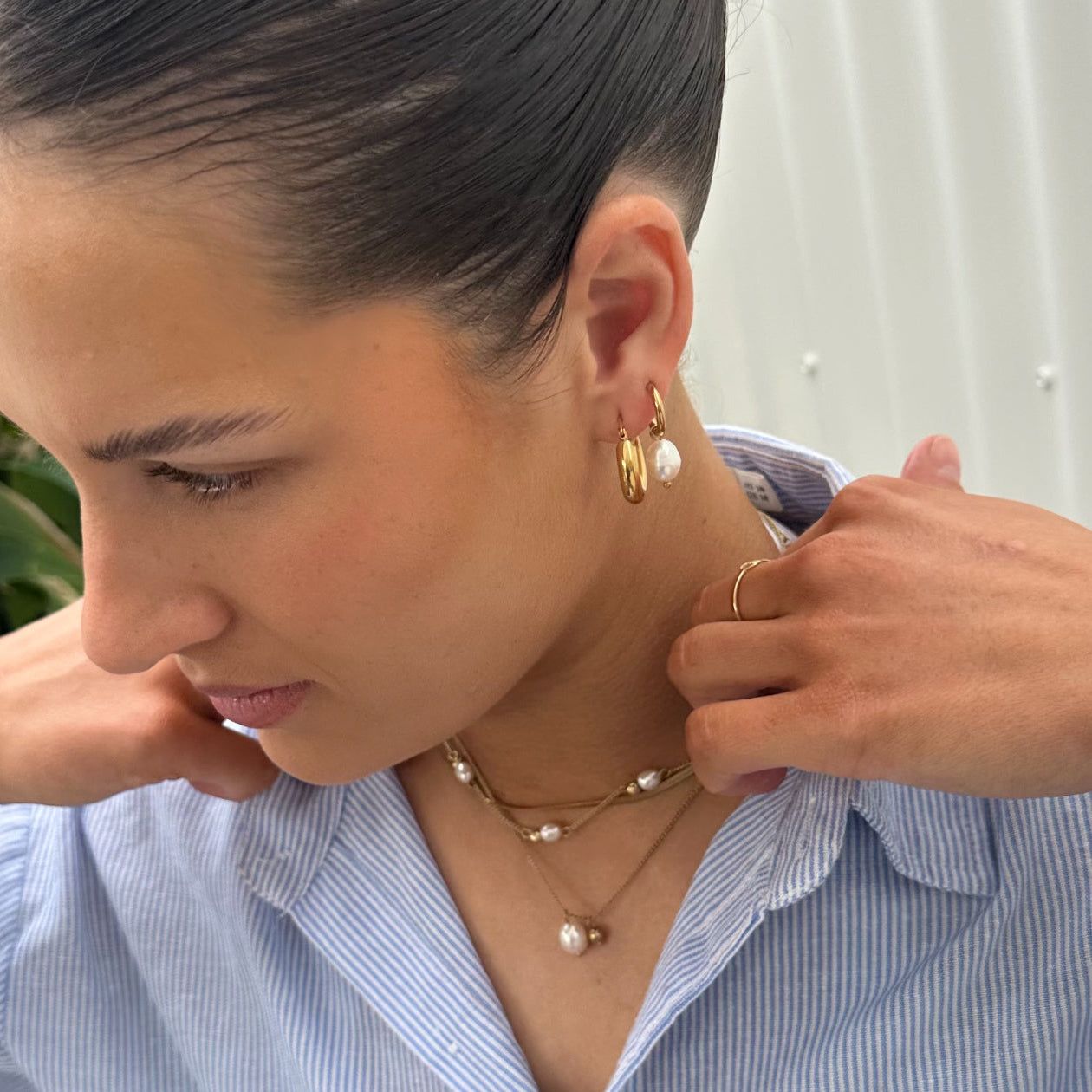 After Dark Pearl Gold Hoop Earrings