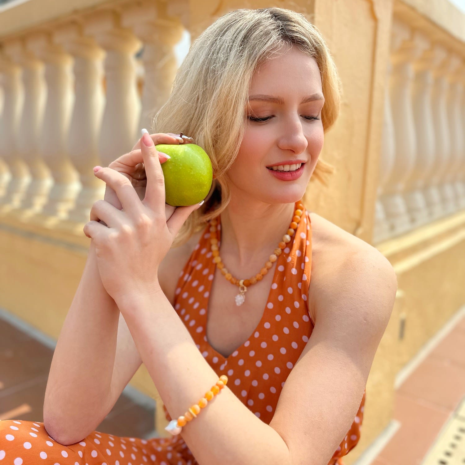 Agate With Strawberry Pendant Necklace