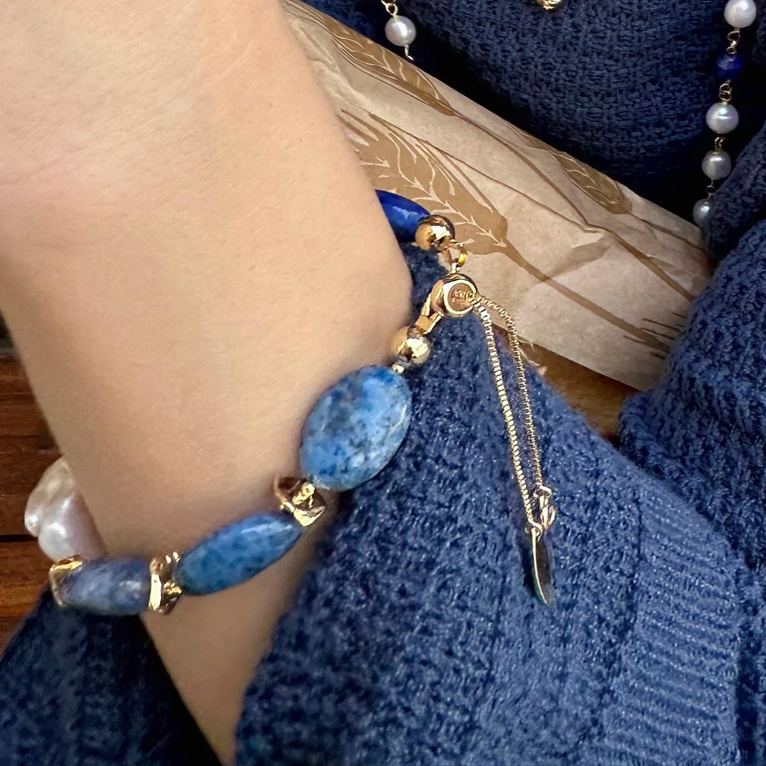 Agate With Baroque Freshwater Pearl Adjustable Bracelet