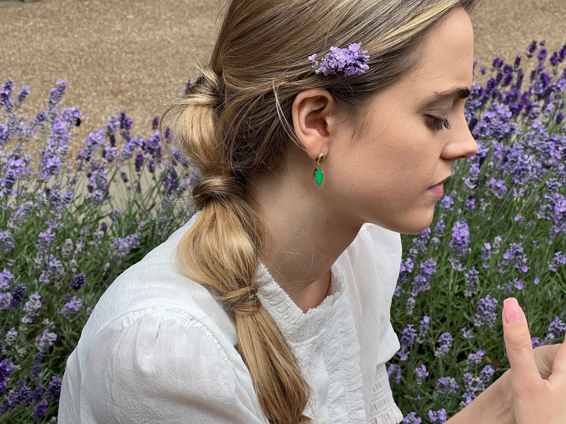 Marquise Cut Agate & Diamond Earrings