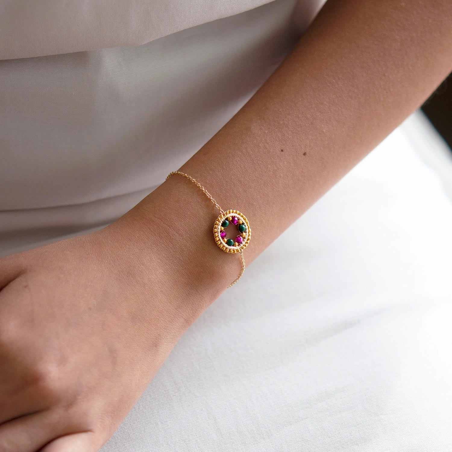 Celestia Circle Bracelet - Ruby + Pink Tourmaline